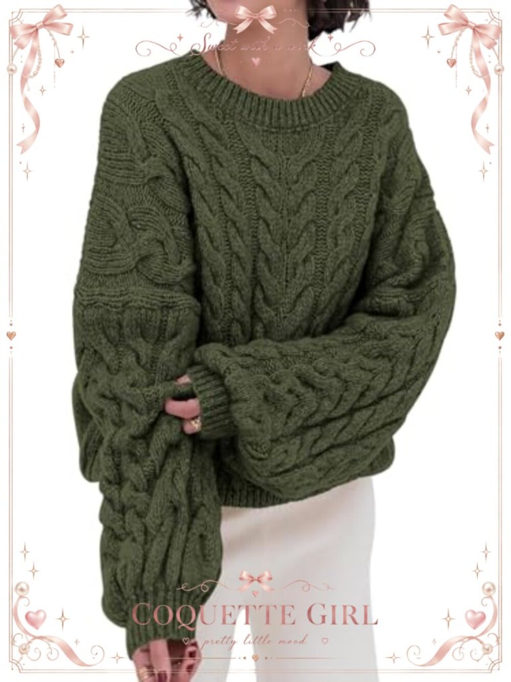 PRETTYGARDEN Cable Knit Long Sleeve Crewneck Oversized Sweater Chunky Pullover